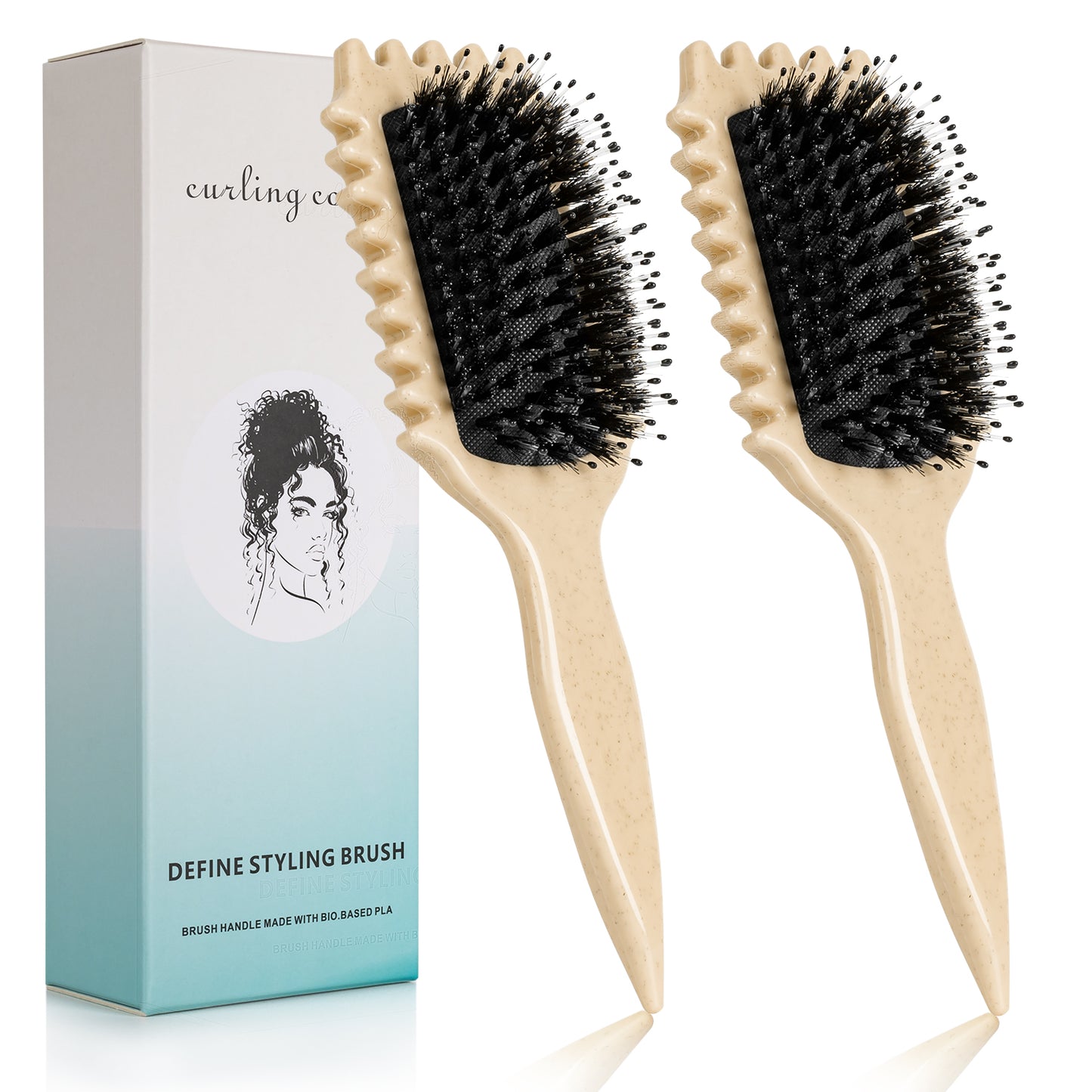White Curl Defining Brush, Curly Hair Brush Curl Brush for Curly Hair, Curl with Prongs Define Styling Brush, Shaping and Defining Curls For Women Men Less Pulling and Curl Separati