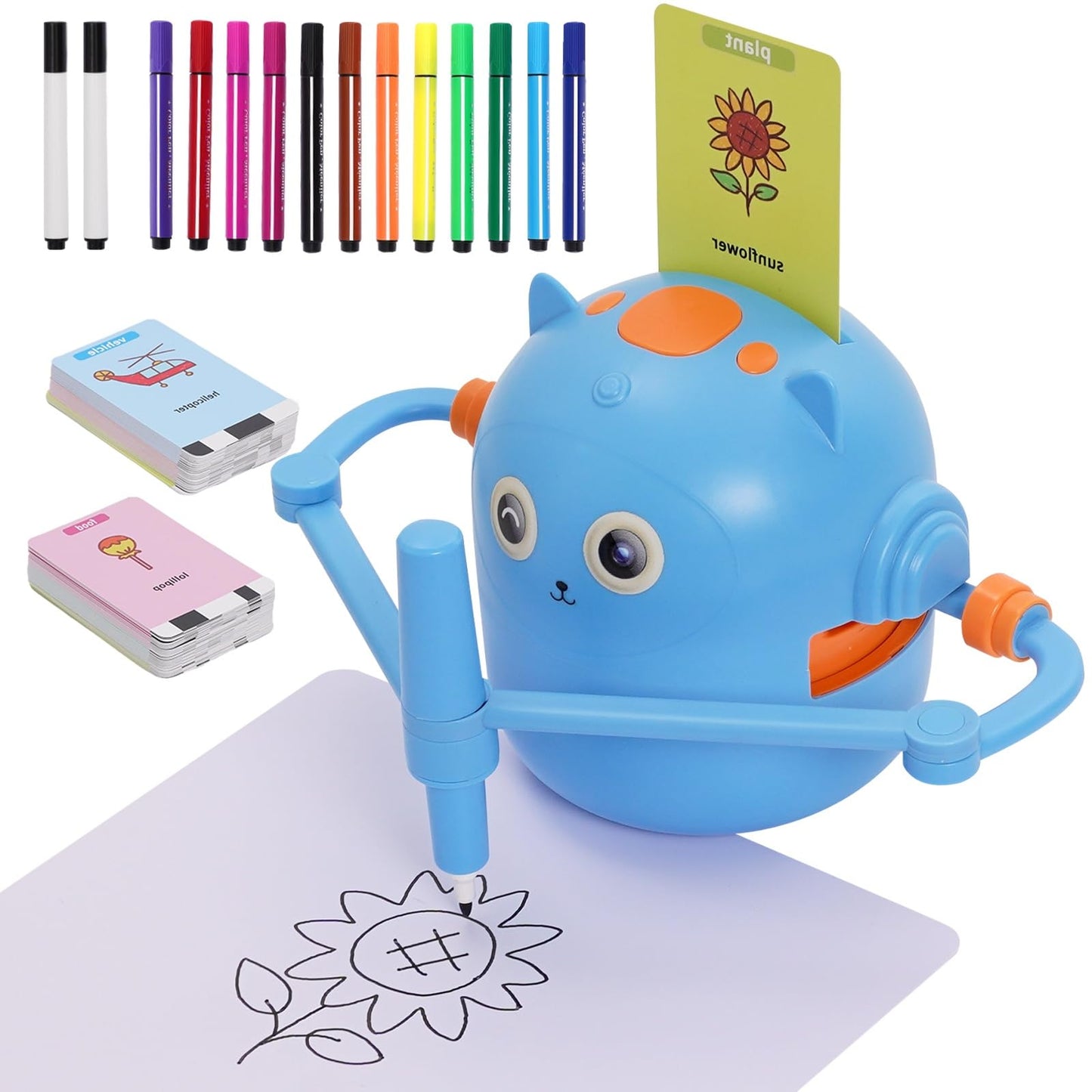 NILUTO Drawing Robot for Kids with 100 Cards 12 Watercolor Pens and 2 Pens, Voice Interactive Educational Drawing Machine, Montessori Painting Learning Toys for 3 4 5 6 7 8 Year Old Boys Girls Birthday Party