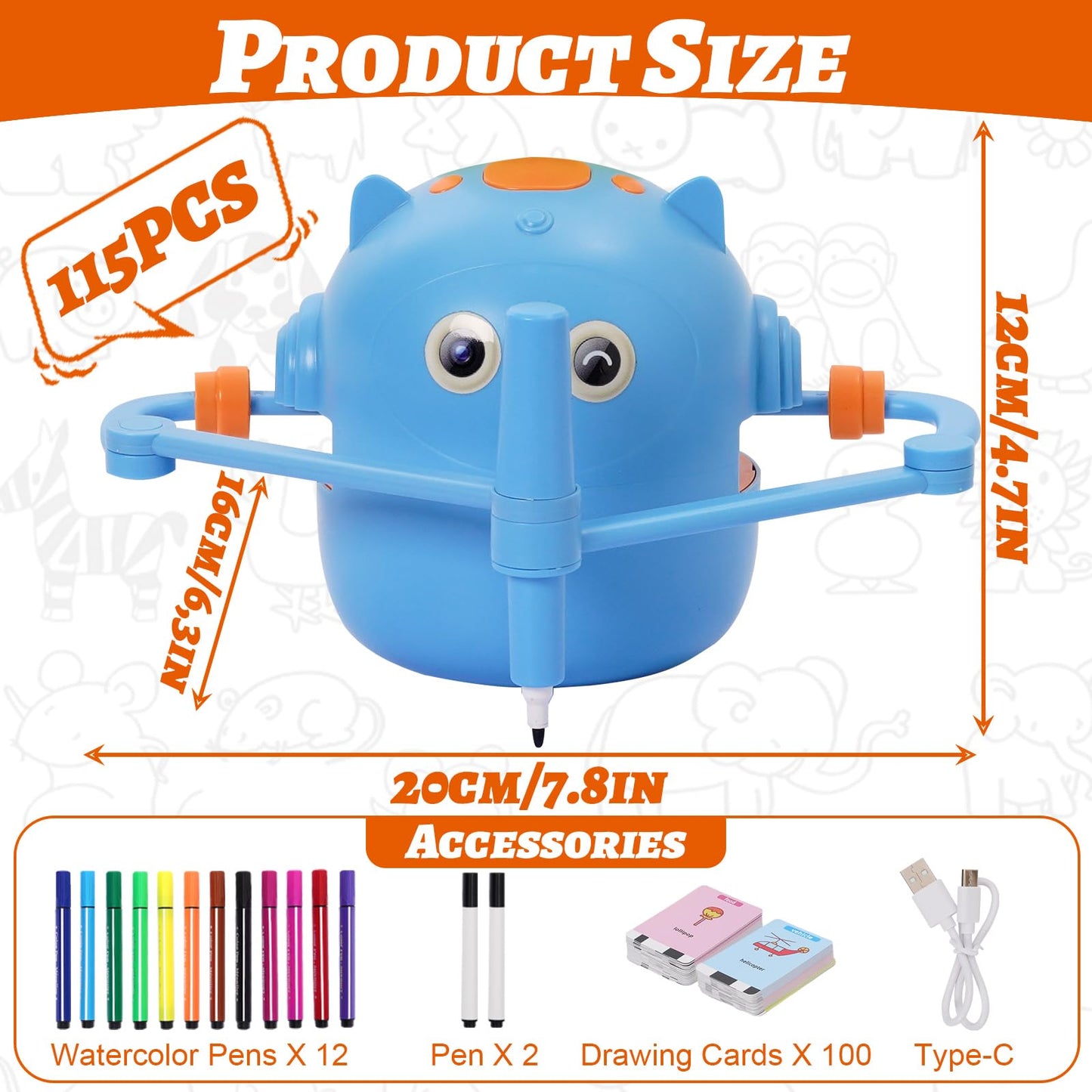 NILUTO Drawing Robot for Kids with 100 Cards 12 Watercolor Pens and 2 Pens, Voice Interactive Educational Drawing Machine, Montessori Painting Learning Toys for 3 4 5 6 7 8 Year Old Boys Girls Birthday Party