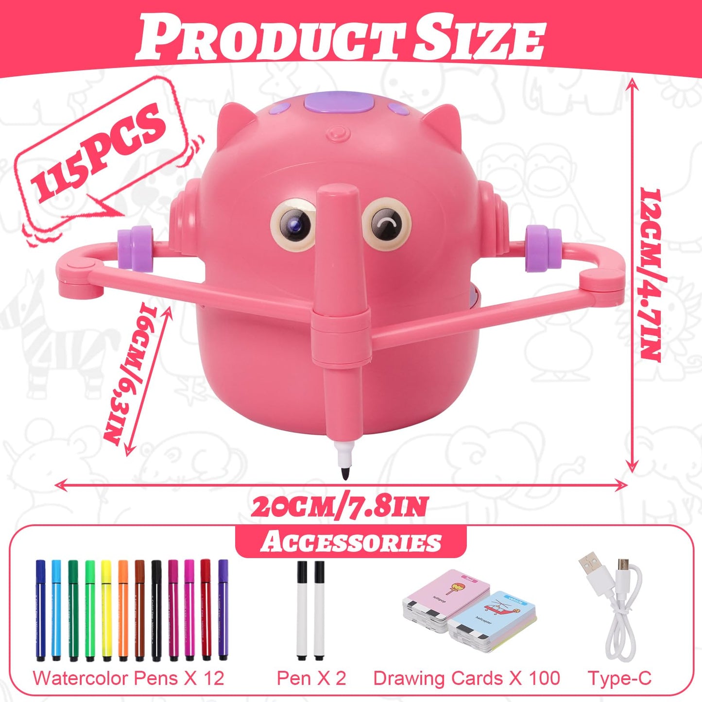 NILUTO Drawing Robot for Kids with 100 Cards 12 Watercolor Pens and 2 Pens, Voice Interactive Educational Drawing Machine, Montessori Painting Learning Toys for 3 4 5 6 7 8 Year Old Boys Girls Birthday Party