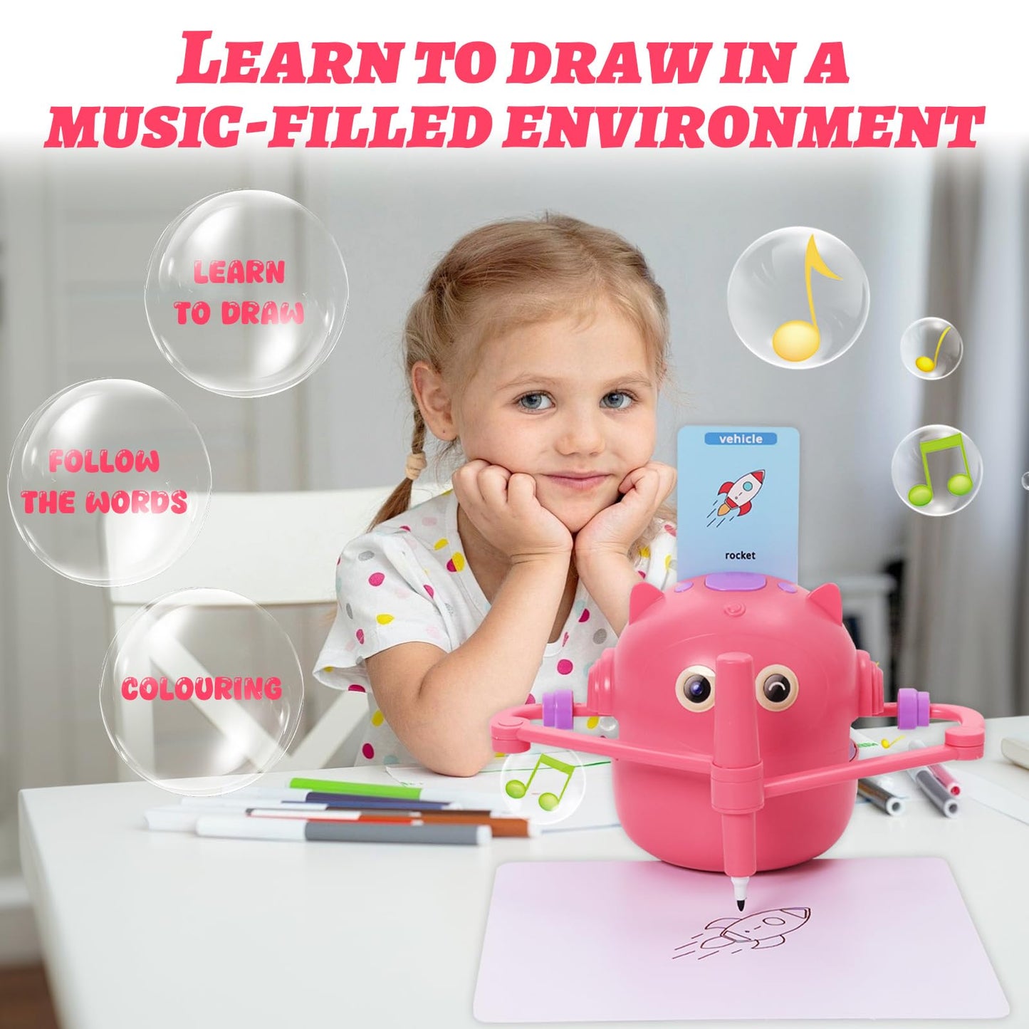 NILUTO Drawing Robot for Kids with 100 Cards 12 Watercolor Pens and 2 Pens, Voice Interactive Educational Drawing Machine, Montessori Painting Learning Toys for 3 4 5 6 7 8 Year Old Boys Girls Birthday Party