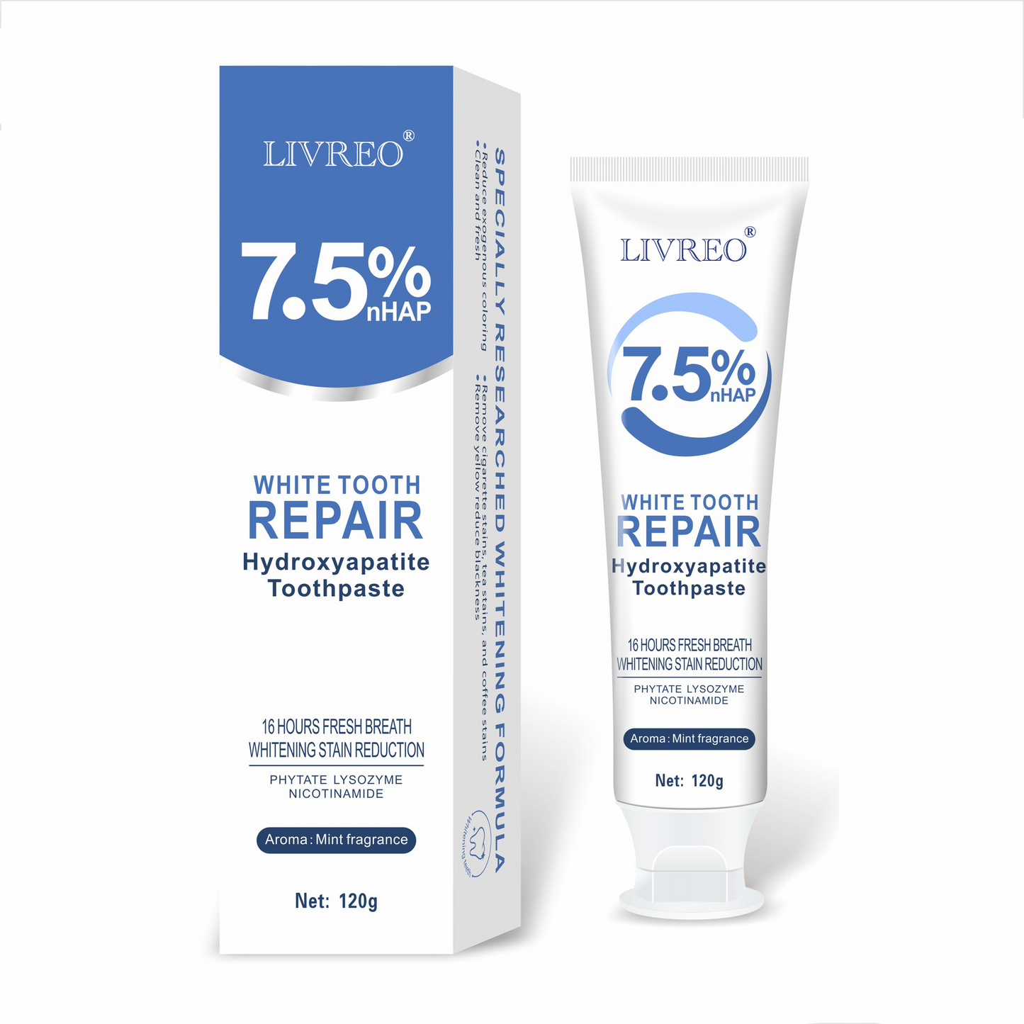 LIVREO 2Pcs 7.5% Hydroxyapatite Toothpaste for Enamel Protection and Tooth Strengthening, Gentle and Effective Formula, Sensitive Teeth, Gentle Mint, Daily Use for Oral Health