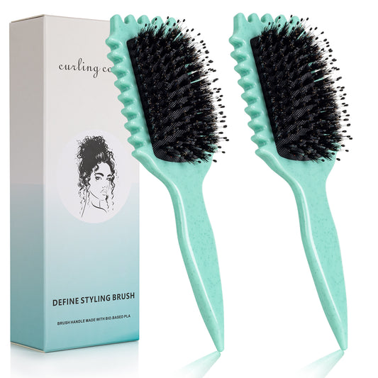 2PCS Green Curl Defining Brush, Curl Hair Brush, 2024 Newest Boar Bristle Hair Brush Styling Brush for Detangling