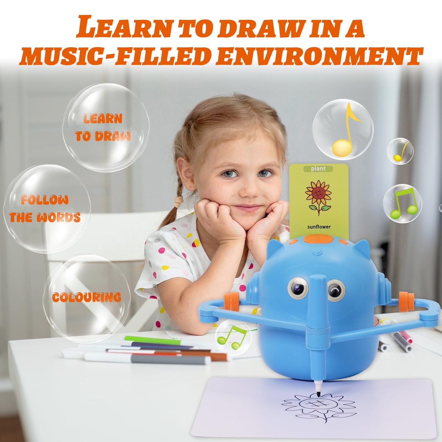 NILUTO Drawing Robot for Kids with 100 Cards 12 Watercolor Pens and 2 Pens, Voice Interactive Educational Drawing Machine, Montessori Painting Learning Toys for 3 4 5 6 7 8 Year Old Boys Girls Birthday Party