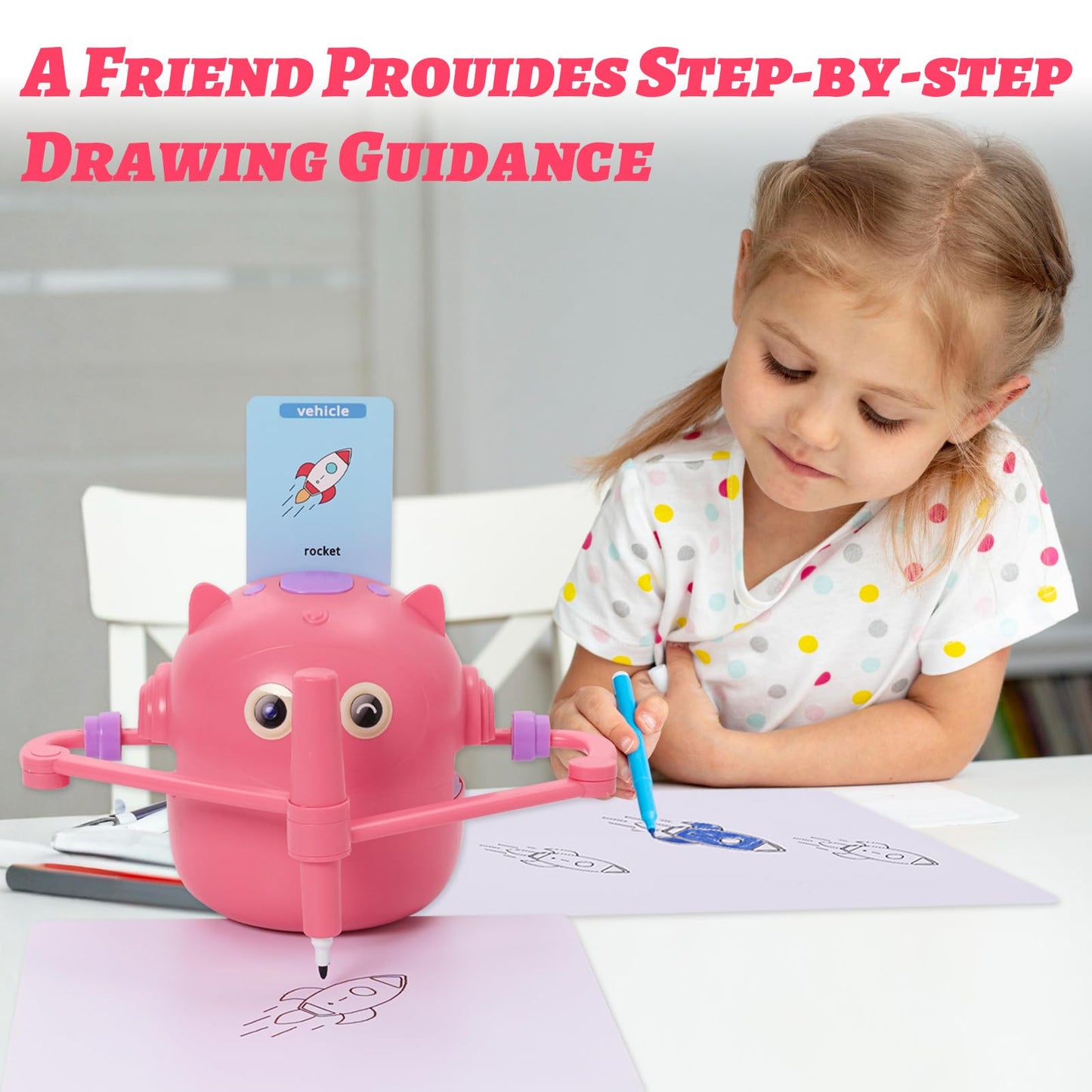 NILUTO Drawing Robot for Kids with 100 Cards 12 Watercolor Pens and 2 Pens, Voice Interactive Educational Drawing Machine, Montessori Painting Learning Toys for 3 4 5 6 7 8 Year Old Boys Girls Birthday Party