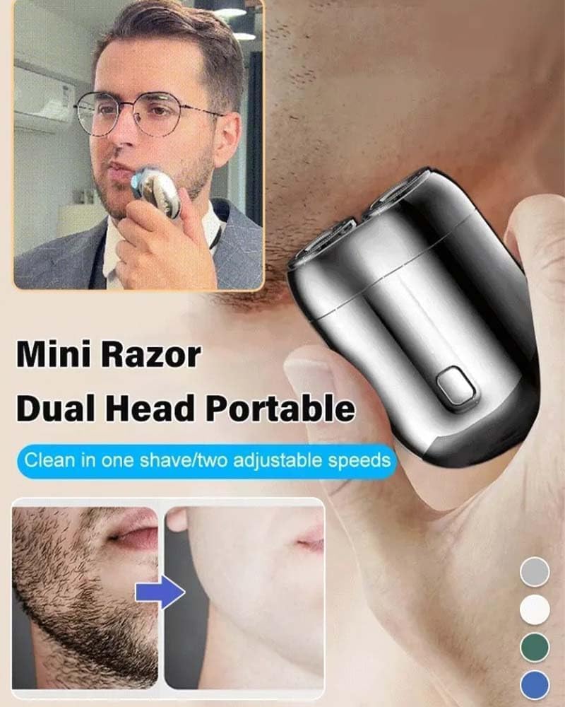 New Model Mini Dual-Head Electric Shaver, Mini Razor Dual Head Portable,Double Head Razor, Pocket Size Washable Electric Razor