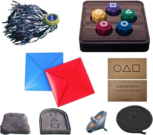 Squids Game Gonggi Korean Game, Korean Folk Game Set (Korean Traditional Play Game)- Jebi chagi, Gong-gi, Biseokchigi, Paeng-y, DDAKJI, Family Party Game