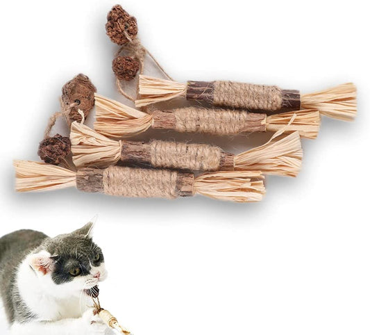 NILUTO 4 Pack Silvervine Chew Sticks Cat Toy for Indoor Cats Interactive Silvervine Sticks for Cats Catnip Toys for Indoor Cats Chew Toy for Cat Teeth Cleaning Kitten Teething